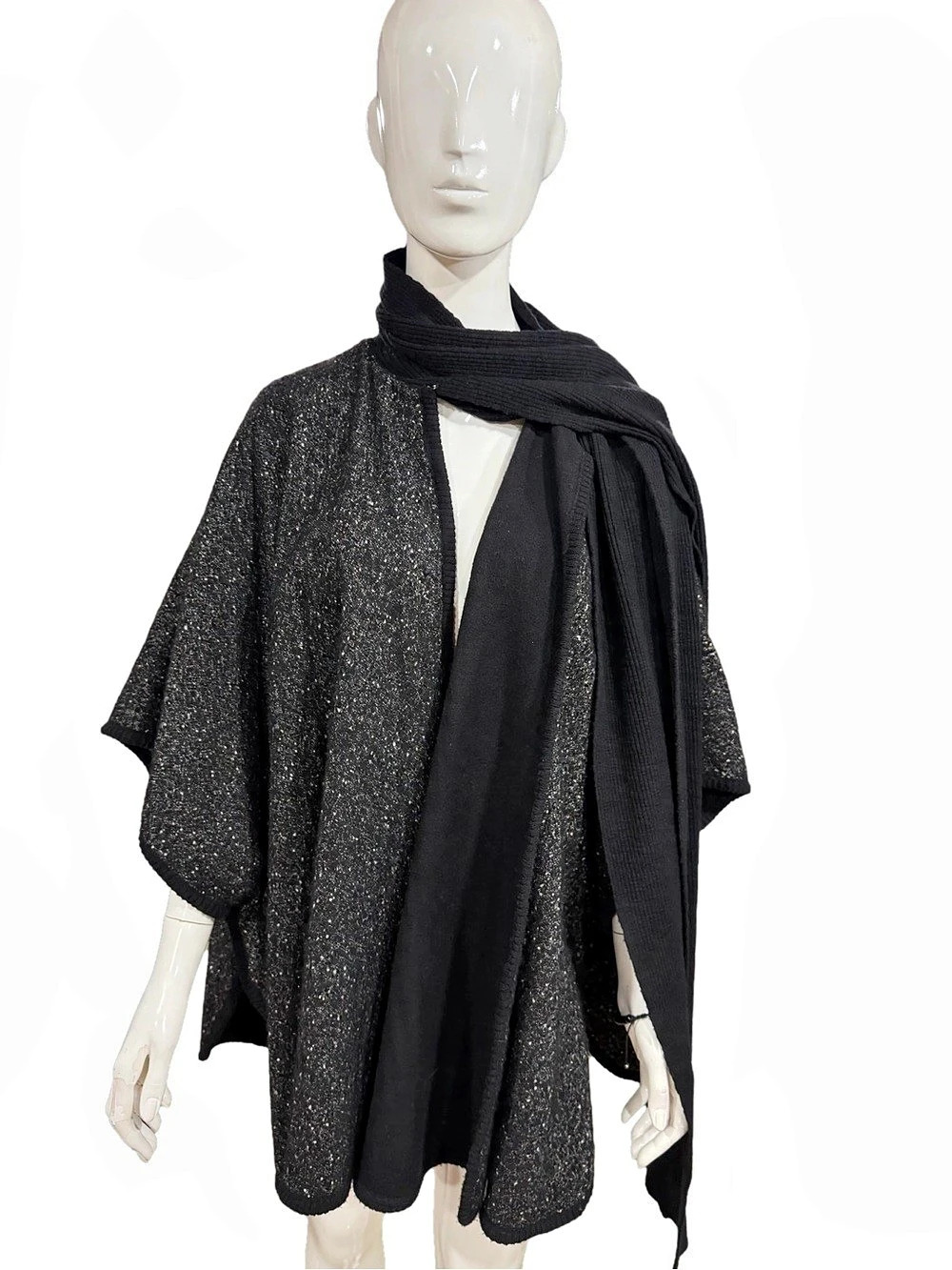 Ellen Tracy Black Wool Blend Hooded Cape Like New